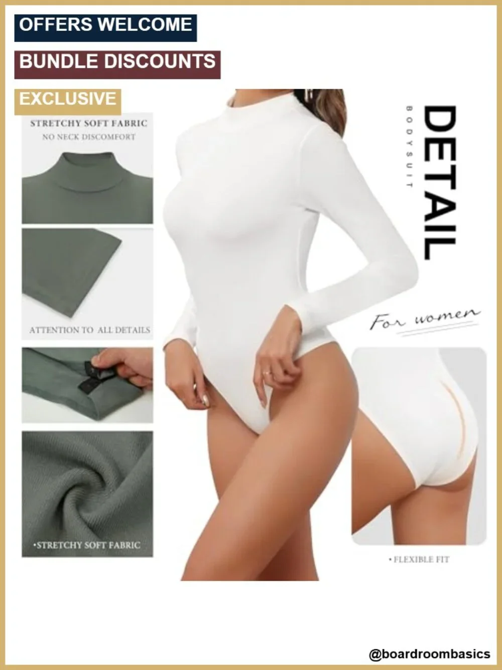 4/5 Pack Long Sleeve Mock Turtleneck Bodysuit for Women, Snaps, Stretchy